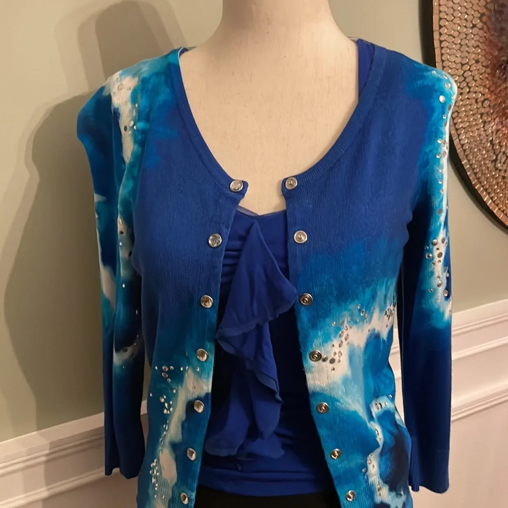 Whbm blue and aqua cardigan - Picture 2 of 4